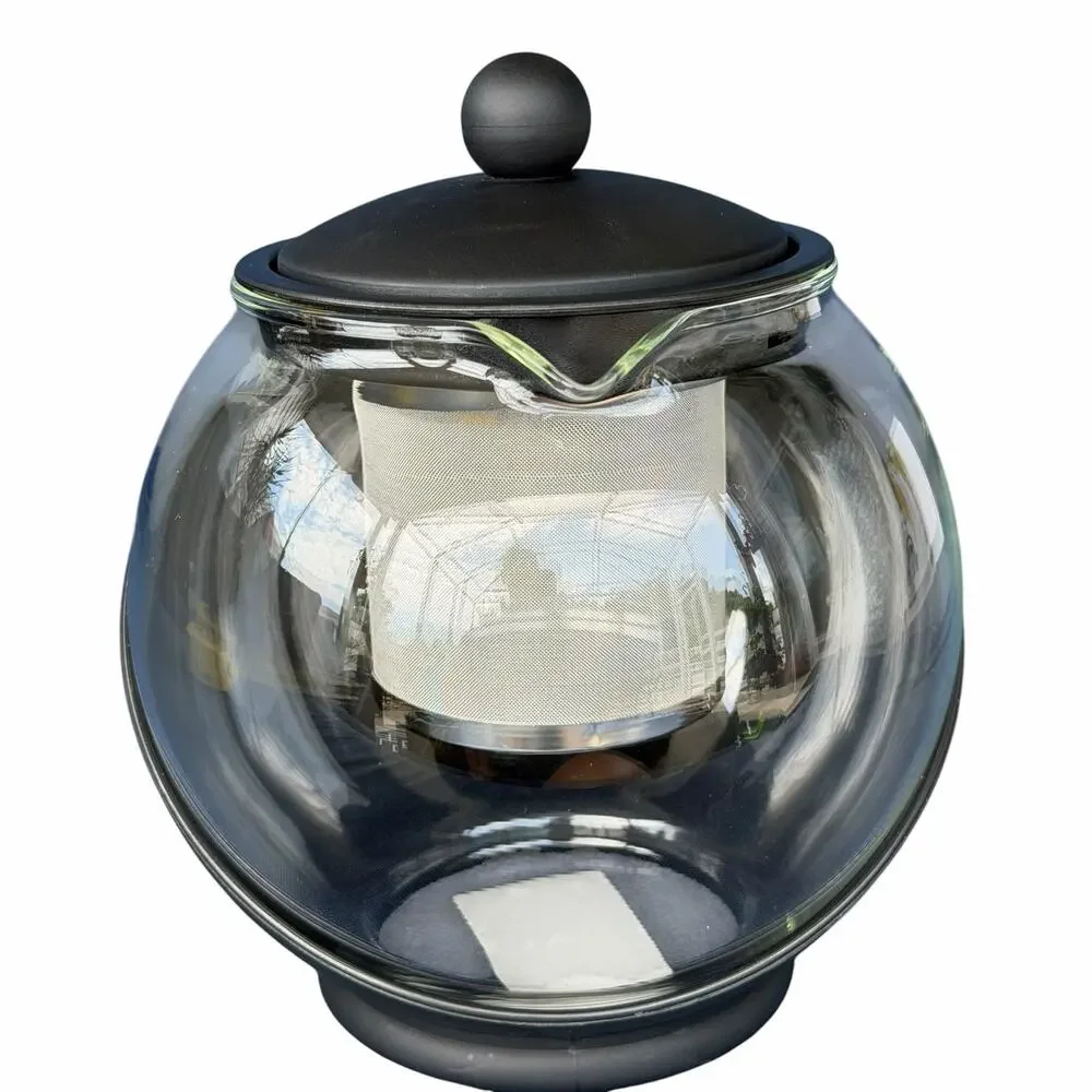 Norpro Eclipse Tea Pot with Infuser 6 Cup Tempered Glass Stainless Steel NOS